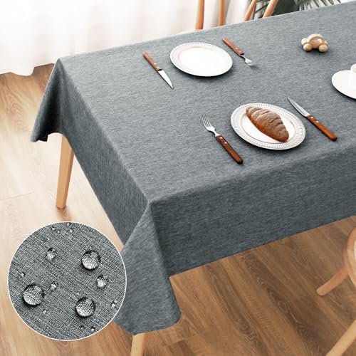 AooHome Tischdecke Abwaschbar, Grau Tischdecken 100x140cm Leinen-Optik Tischtuch aus Polyester Wasserabweisend mit Lotuseffekt, Dauerhaft Kratzfest für Wohnzimmer, Esszimmer, Balkon, Garten von AooHome