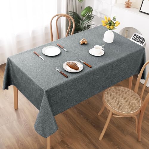 AooHome Tischdecke Abwaschbar, Grau Tischdecken 160x280cm Leinen-Optik Tischtuch aus Polyester Wasserabweisend mit Lotuseffekt, Dauerhaft Kratzfest für Wohnzimmer, Esszimmer, Balkon, Garten von AooHome