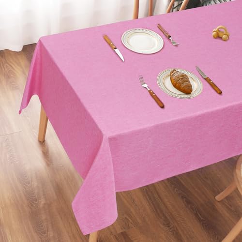 AooHome Tischdecke Abwaschbar, Rosa Tischdecken 100x140cm Leinen-Optik Tischtuch aus Polyester Wasserabweisend mit Lotuseffekt, Dauerhaft Kratzfest für Wohnzimmer, Esszimmer, Balkon, Garten von AooHome