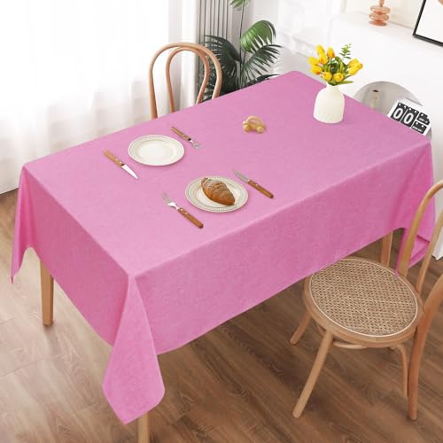 AooHome Tischdecke Abwaschbar, Rosa Tischdecken 130x160cm Leinen-Optik Tischtuch aus Polyester Wasserabweisend mit Lotuseffekt, Dauerhaft Kratzfest für Wohnzimmer, Esszimmer, Balkon, Garten von AooHome