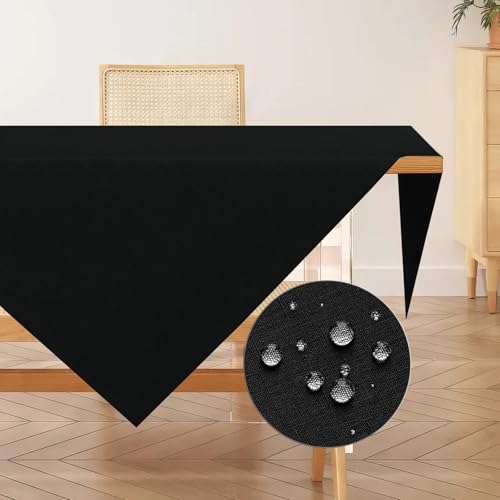 AooHome Tischdecke Abwaschbar, Schwarz Tischdecken 80x80cm Leinen-Optik Tischtuch aus Polyester Wasserabweisend mit Lotuseffekt, Dauerhaft Kratzfest für Wohnzimmer, Esszimmer, Balkon, Garten von AooHome