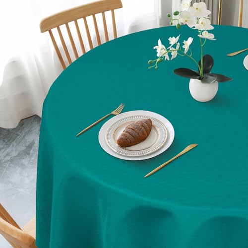 AooHome Tischdecke Rund Φ100cm, Blaugrün Leinen-Optik Tischdecken Abwaschbar Tischtuch aus Polyester Wasserabweisend mit Lotuseffekt, Dauerhaft Kratzfest für Wohnzimmer, Esszimmer, Balkon, Garten von AooHome