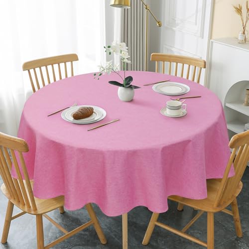 AooHome Tischdecke Rund Φ160cm, Rosa Leinen-Optik Tischdecken Abwaschbar Tischtuch aus Polyester Wasserabweisend mit Lotuseffekt, Dauerhaft Kratzfest für Wohnzimmer, Esszimmer, Balkon, Garten von AooHome