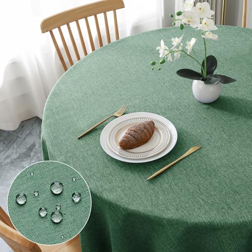 AooHome Tischdecke Rund Φ160cm Grün, Abwischbare Tischdecken Abwaschbar Polyester Kunstleinen Tischdecke Wasserabweisend mit Lotuseffekt Langlebig Kratzfest für Esszimmer, Balkon, Garten von AooHome