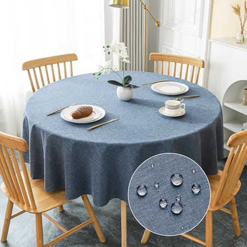 AooHome Tischdecke Rund Φ180cm, Blau Leinen-Optik Tischdecken Abwaschbar Tischtuch aus Polyester Wasserabweisend mit Lotuseffekt, Dauerhaft Kratzfest für Wohnzimmer, Esszimmer, Balkon, Garten AooHome Tischdecke Rund Φ180cm, Blau Leinen-Optik Tischdecken Abwaschbar Tischtuch aus Polyester Wasserabweisend mit Lotuseffekt, Dauerhaft Kratzfest für Wohnzimmer, Esszimmer, Balkon, Garten von AooHome