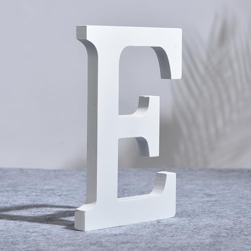 AOOLADA 8 Zoll Holzbuchstabe E für Wanddekoration, große weiße Holz-Buchstaben für DIY Handwerk und Hochzeit Geburtstag Party Dekoration, bemalbare stehende Alphabet-Buchstaben von Aoolada