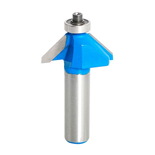 Aopin 45 Grad Fasenkantenformfräser, 1,27 cm (1/2 Zoll) Schaft, oberes Lager, abgeschrägte Kante, Formfräser, Fräser, Holzbearbeitungswerkzeug, blau, silber, 1 Stück von Aopin