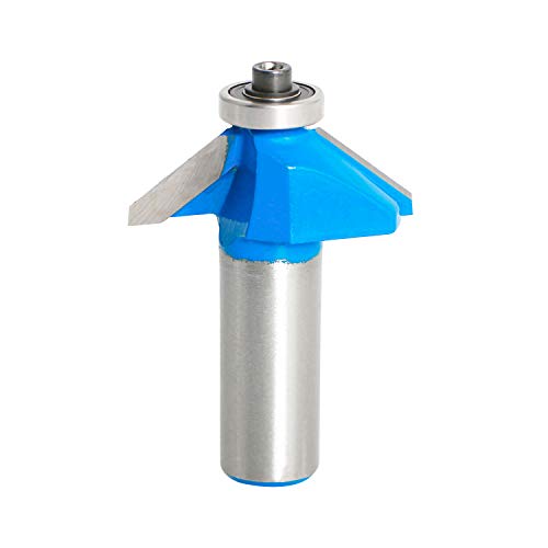 Aopin 45 Grad Fasenkantenformfräser, 1,27 cm (1/2 Zoll) Schaft, oberes Lager, abgeschrägte Kante, Formfräser, Fräser, Holzbearbeitungswerkzeug, blau, silber, 1 Stück von Aopin
