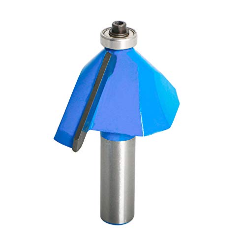 Aopin 45 Grad Fasenkantenformfräser, 1,27 cm (1/2 Zoll) Schaft, oberes Lager, abgeschrägte Kante, Formfräser, Fräser, Holzbearbeitungswerkzeug, blau, silber, 1 Stück von Aopin