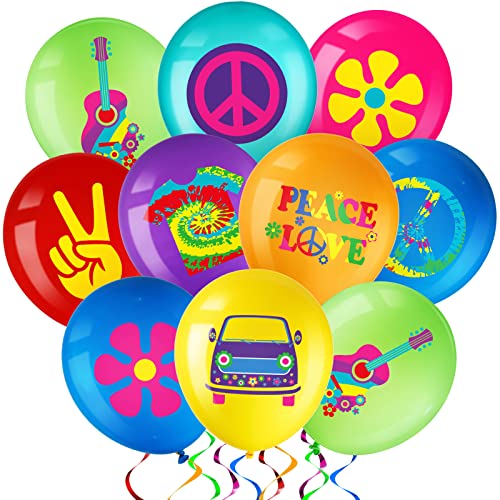 45 Stück Groovy Retro Hippie Boho Luftballons Groovy Gänseblümchen Luftballons Gänseblümchen Regenbogen Friedenszeichen Ballone für Baby Kinder Mädchen Zwei Groovy Party Deko (Tie-Dye Stil) von Aoriher