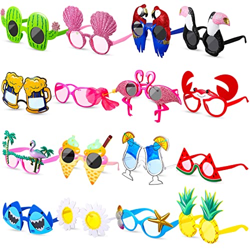 Aoriher 16 Paare Lustig Luau Party Sonnenbrille Hawaiianische Tropenbrille Ausgefallene Brillen Fotoautomat Requisiten für Erwachsene Jugendliche Geburtstag Sommer Strand Themenparty Dekoration von Aoriher