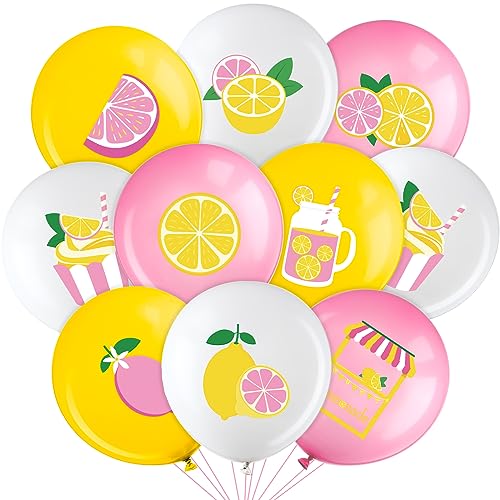 Aoriher 63 Stück Zitrone Luftballons Limonaden Party Luftballons Deko Gelb Rosa und Weiß Zitrone Zitrusfrüchte Latex Luftballons Sommer Frucht Ballone für Sommer Zitronen Geburtstag Babyparty von Aoriher