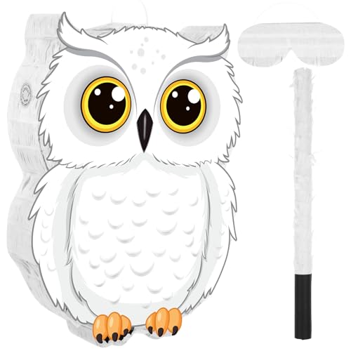 Aoriher Eulen Pinata mit Stab Augenbinde Konfetti 3D Weiße Schneeeulen Pinatas Set für Wald Zauberer Tier Eule Spiel Geburtstagsfeier Dekoration Zubehör von Aoriher