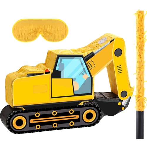 Bau Muldenkipper Pinata Bau Pinata mit Augenbinde und Stock Bau Partyzubehör Traktoren Bagger Pinata für Jungen Kinder Bauwagen Geburtstag Dekoration (Bagger) von Aoriher