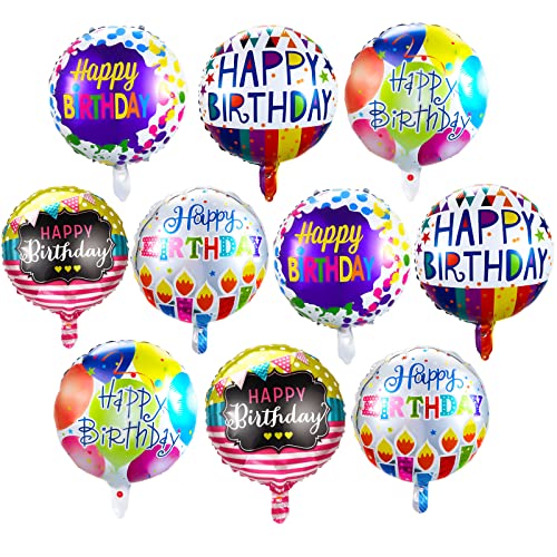 Happy Birthday Folien Luftballons 10 Stücke Runde Helium Ballon 18 Zoll Schwimmend Ballon Aufblasbare Buchstabe Ballons für Geburtstag Party Dekoration Lieferung, 5 Designs von Aoriher
