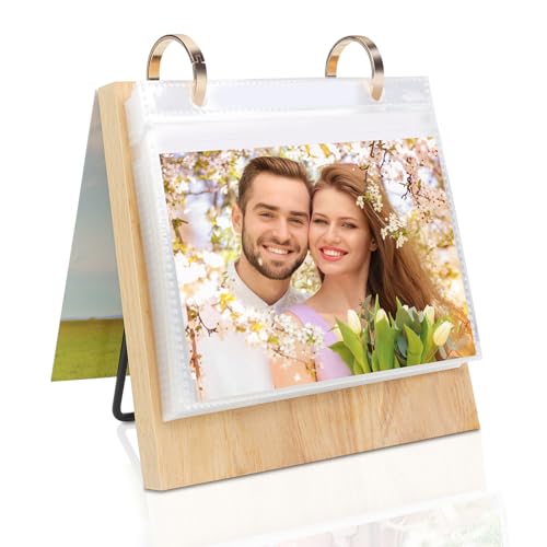 10,2 x 15,2 cm großes Fotoalbum auf Ständer, 10,2 x 15,2 cm, stehendes Fotoalbum, Hochformat, Familienfotosammlungen, Tischplatte mit 60 PVC-Taschen von Aosemili