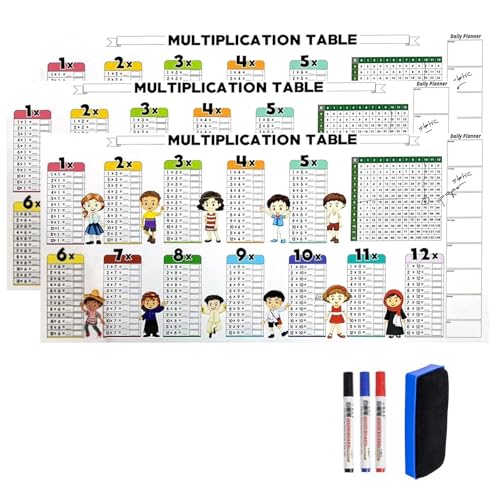 Pädagogische trocken abwischbare Farbmultiplikation für Kinder, 2025, trocken abwischbare Multiplikation, Mathematikunterricht, wiederverwendbar, trocken abwischbar, Farbmultiplikationstabelle für von Aosrioylt