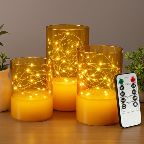 Aottom LED Kerzen mit Lichterkette, 3er-Set LED Kerzen Sternenhimmel-Lichterkette| Flammenlose Kerzen mit Fernbedienung Timer Funktion, Batteriekerzen für Weihnachtsdeko, Hochzeit, Festival,Parteien Aottom LED Kerzen mit Lichterkette, 3er-Set LED Kerzen Sternenhimmel-Lichterkette| Flammenlose Kerzen mit Fernbedienung Timer Funktion, Batteriekerzen für Weihnachtsdeko, Hochzeit, Festival,Parteien von Aottom