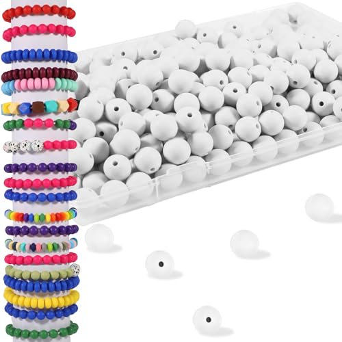Silikonperlen, 12 mm, Silikonperlen für Schlüsselanhängerherstellung, Silikonperlen für Armbänder, Halsketten, runde Silikonperlen für Stifte, Weiß, 230 Stück von Aoughthee