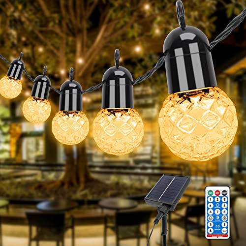 Aourow LED Solar Lichterkette Aussen,25 Glühbirnen 15,5m Deko-Lampe IP44 Wasserdicht mit 4 Helligkeitsstufen und 4-stufiger Zeiteinstellung,Außenbeleuchtung für Garten,Party,Fest,Warmes Weiß von Aourow