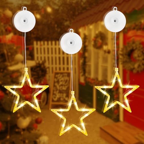 Aourow LED Sterne Weihnachtsbeleuchtung 3 Stück, Weihnachtsdeko Fenster Batteriebetriebene mit Doppelseitiges Klebeband,4 Modi Warmweiß Weihnachtsstern Innen für Weihnachten, Fest,Party,Hochzeit von Aourow