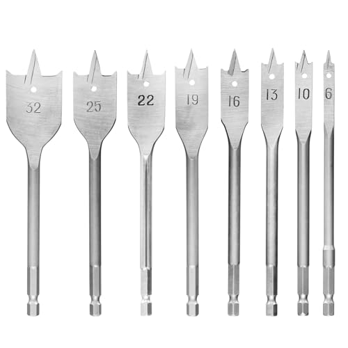Aoyfuwell Spatenbohrer-Set, 6–32 mm, Karbonstahl, strapazierfähig, flache Holz-Bit-Sets, 6,35 mm Sechskantschaft, Paddelwerkzeuge, flache Bits für Holzbearbeitung, Kunststoff, Spanplatten, 8-teilig Aoyfuwell Spatenbohrer-Set, 6–32 mm, Karbonstahl, strapazierfähig, flache Holz-Bit-Sets, 6,35 mm Sechskantschaft, Paddelwerkzeuge, flache Bits für Holzbearbeitung, Kunststoff, Spanplatten, 8-teilig von Aoyfuwell
