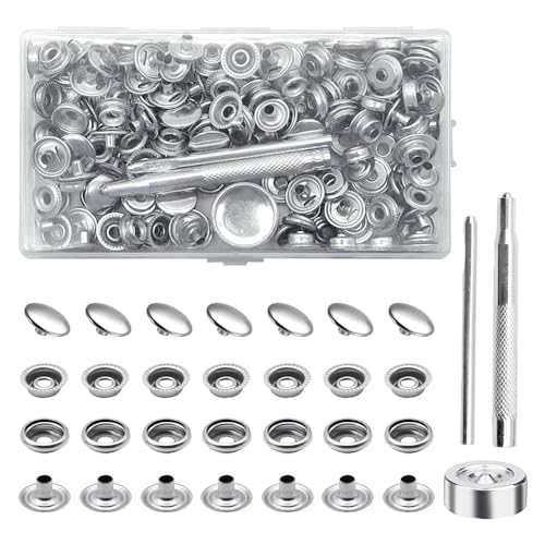 Aoyswuz 200 Stück 15 mm Edelstahl Druckknöpfe mit Fixierwerkzeug Kleidung Druckknopf kit für Kleidung Leder Jeans Nähen Silber von Aoyswuz