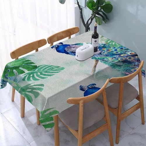 Tischdecke Abwaschbar Blauer Pfau Outdoor Rechteckig 140x240 cm 3D Tischdecken Tropische Pflanzen, Tischtuch Ornamente Polyester Gartentischdecke 240x140 Tischwäsche Wetterfest a-7836 von Aozhiswe