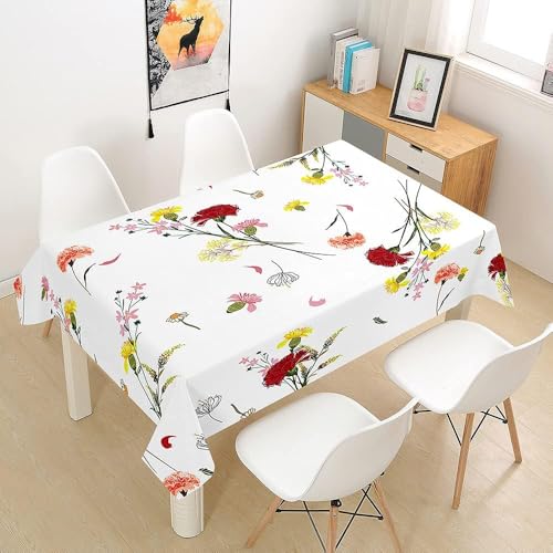 Tischdecke Abwaschbar Blume-Pflanzen Outdoor Rechteckig 100x140 cm 3D Tischdecken Weiß, Tischtuch Ornamente Polyester Gartentischdecke 140x100 Tischwäsche Wetterfest a-963 von Aozhiswe