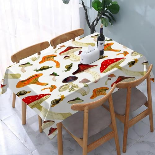 Tischdecke Abwaschbar Champignons Outdoor Quadratisch 140x140 cm 3D Tischdecken Pflanzen und Pilze, Tischtuch Ornamente Polyester Gartentischdecke 140 x 140 Tischwäsche Wetterfest a-7204 von Aozhiswe