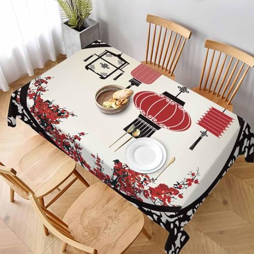 Tischdecke Abwaschbar Chinesisch Outdoor Rechteckig 140x300 cm 3D Tischdecken Rote Pflaumenblütenlaterne, Tischtuch Ornamente Polyester Gartentischdecke 300x140 Tischwäsche Wetterfest a-5178 von Aozhiswe