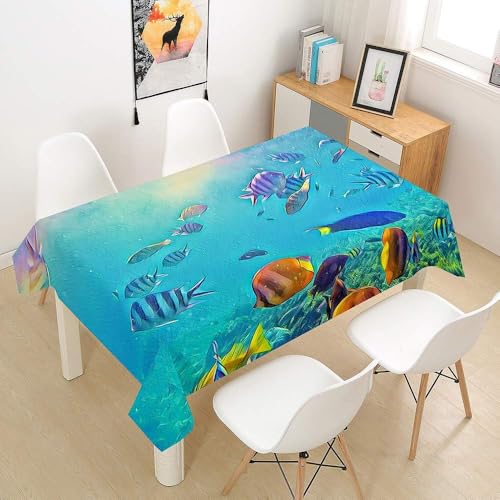 Tischdecke Abwaschbar Fisch Meer Outdoor Quadratisch 100x100 cm 3D Tischdecken Meerestier, Tischtuch Ornamente Polyester Gartentischdecke 100 x 100 Tischwäsche Wetterfest a-952 von Aozhiswe