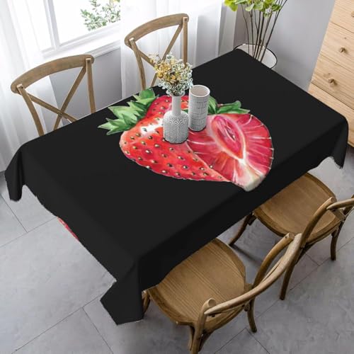 Tischdecke Abwaschbar Frucht Erdbeere Rechteckig 140x350 cm 3D Tischdecken Schwarz, Tischtuch Ornamente Polyester Gartentischdecke 350x140 Tischwäsche Küche Party a-259 von Aozhiswe