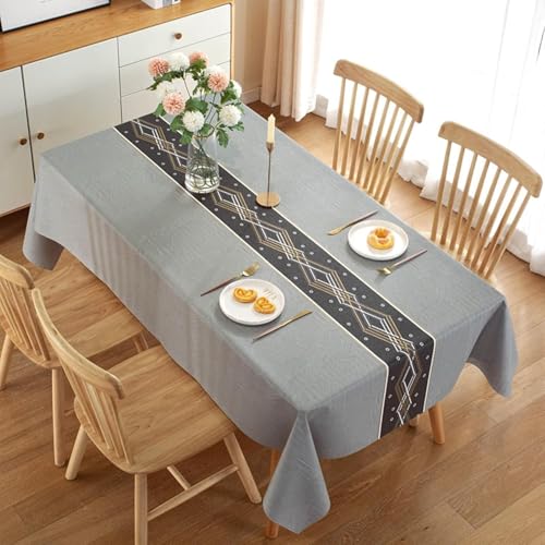 Tischdecke Abwaschbar Geometrie Outdoor Quadratisch 140x140 cm 3D Tischdecken Klassisches Grau, Tischtuch Ornamente Polyester Gartentischdecke 140 x 140 Tischwäsche Wetterfest a-924 von Aozhiswe