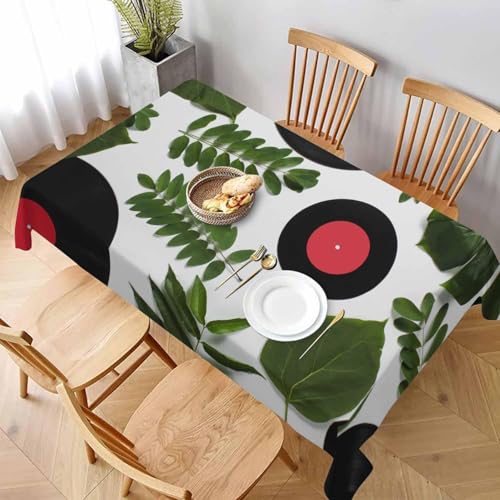 Tischdecke Abwaschbar Grüne Blätter Outdoor Rechteckig 140x300 cm 3D Tischdecken Vintage-Schallplatte, Tischtuch Ornamente Polyester Gartentischdecke 300x140 Tischwäsche Wetterfest a-5118 von Aozhiswe