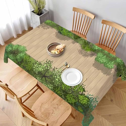 Tischdecke Abwaschbar Grüne Pflanzen Outdoor Quadratisch 140x140 cm 3D Tischdecken Vintage-Holzbrett, Tischtuch Ornamente Polyester Gartentischdecke 140 x 140 Tischwäsche Wetterfest a-5034 von Aozhiswe