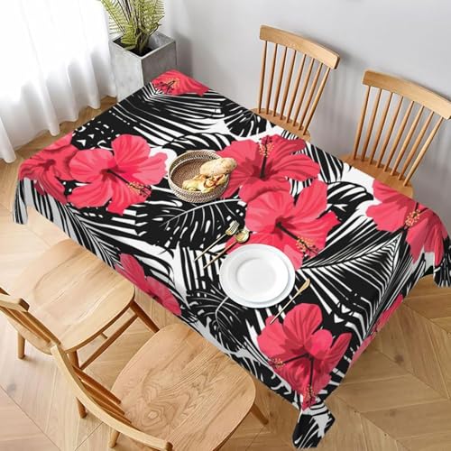 Tischdecke Abwaschbar Hawaii Outdoor Rechteckig 140x200 cm 3D Tischdecken Rote Blume Palmblatt, Tischtuch Ornamente Polyester Gartentischdecke 200x140 Tischwäsche Wetterfest a-2085 von Aozhiswe