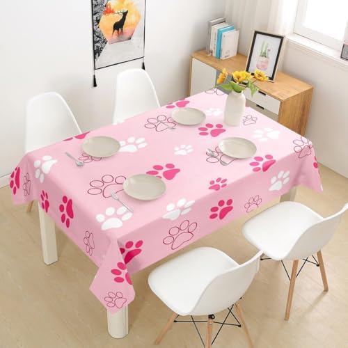 Tischdecke Abwaschbar Hundepfotenabdrücke Outdoor Rechteckig 140x350 cm 3D Tischdecken Niedliche Rosa Cartoons, Tischtuch Ornamente Gartentischdecke 350x140 Tischwäsche a-7239 von Aozhiswe