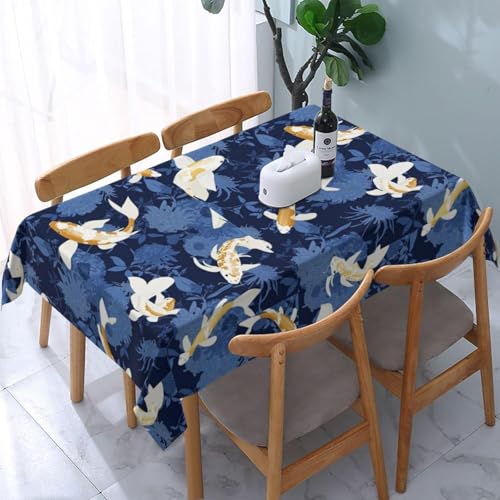 Tischdecke Abwaschbar Japanisch Outdoor Rechteckig 140x300 cm 3D Tischdecken Blauer Chrysanthemenfisch, Tischtuch Ornamente Polyester Gartentischdecke 300x140 Tischwäsche Wetterfest a-5168 von Aozhiswe