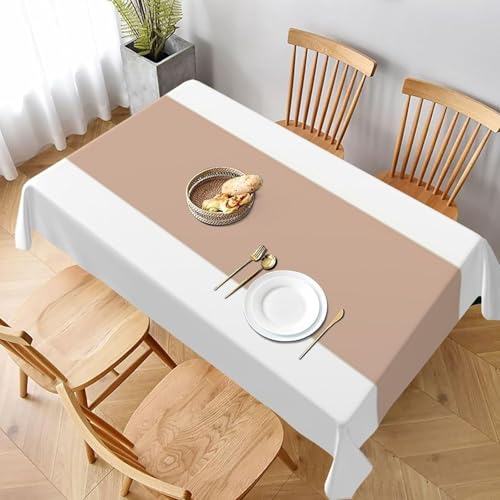 Tischdecke Abwaschbar Khaki-Weiß Outdoor Rechteckig 100x140 cm 3D Tischdecken Breite Streifen, Tischtuch Ornamente Polyester Gartentischdecke 140x100 Tischwäsche Wetterfest a-5053 von Aozhiswe
