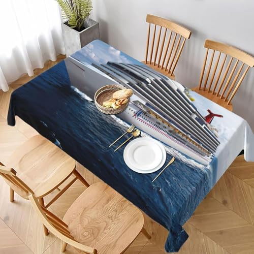 Tischdecke Abwaschbar Kreuzfahrtschiff Outdoor Rechteckig 140x350 cm 3D Tischdecken Blauer Meer, Tischtuch Ornamente Polyester Gartentischdecke 350x140 Tischwäsche Wetterfest a-939 von Aozhiswe