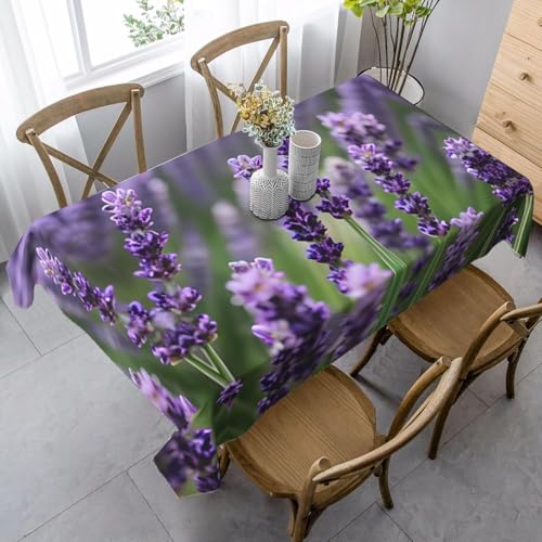 Tischdecke Abwaschbar Lila Lavendel Outdoor Quadratisch 140x140 cm 3D Tischdecken Blumen Garten Pflanzen, Tischtuch Ornamente Polyester Gartentischdecke 140 x 140 Tischwäsche Wetterfest a-1294 von Aozhiswe