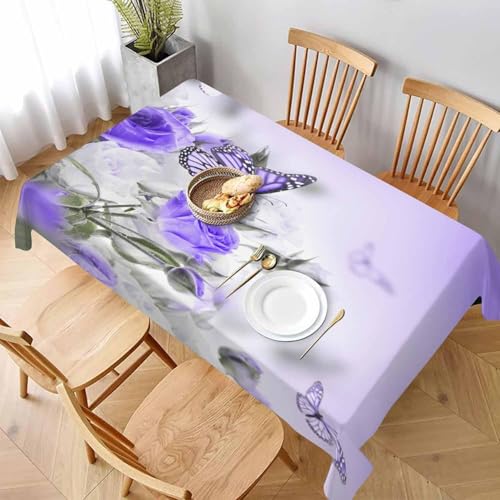 Tischdecke Abwaschbar Lila Rosen Outdoor Rechteckig 140x280 cm 3D Tischdecken Schmetterling, Tischtuch Ornamente Polyester Gartentischdecke 280x140 Tischwäsche Wetterfest a-4787 von Aozhiswe