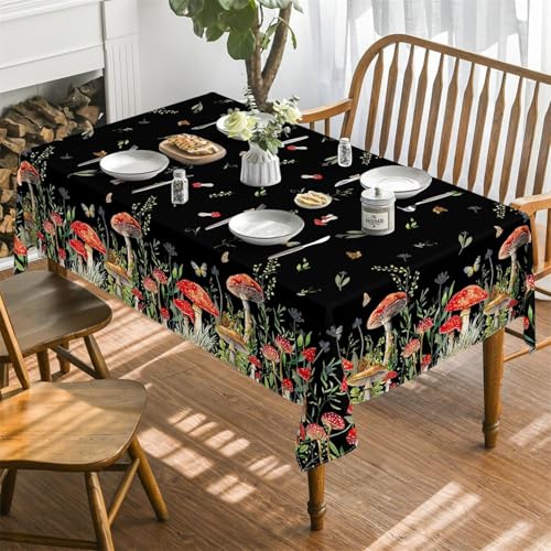 Tischdecke Abwaschbar Pilzpflanze Outdoor Rechteckig 140x300 cm 3D Tischdecken Schwarz, Tischtuch Ornamente Polyester Gartentischdecke 300x140 Tischwäsche Wetterfest a-4808 von Aozhiswe