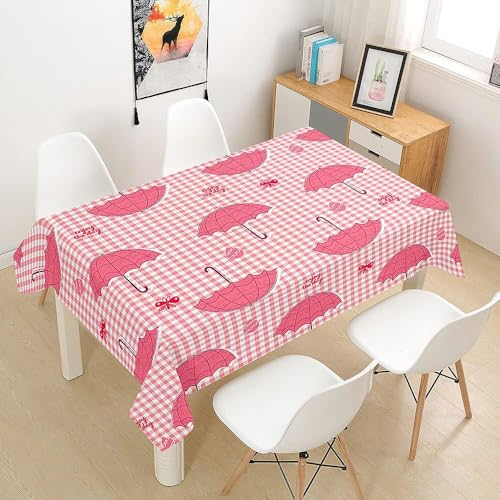 Tischdecke Abwaschbar Regenschirme Outdoor Rechteckig 140x200 cm 3D Tischdecken Rosa Karomuster, Tischtuch Ornamente Polyester Gartentischdecke 200x140 Tischwäsche Wetterfest a-7225 von Aozhiswe