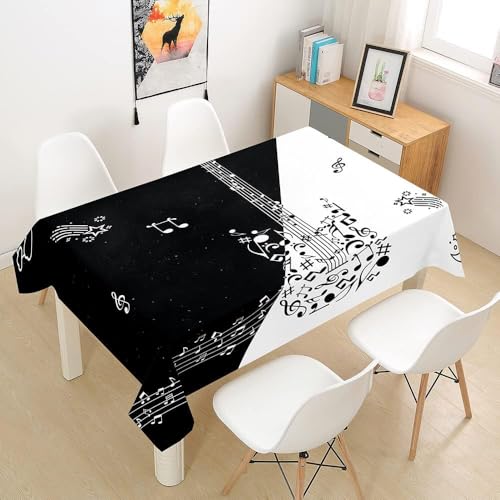 Tischdecke Abwaschbar Rockmusik Outdoor Rechteckig 140x350 cm 3D Tischdecken Schwarz-Weiß, Tischtuch Ornamente Polyester Gartentischdecke 350x140 Tischwäsche Wetterfest a-7799 von Aozhiswe