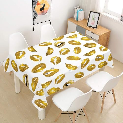 Tischdecke Abwaschbar Rote Lippen Outdoor Quadratisch 100x100 cm 3D Tischdecken Goldene, Tischtuch Ornamente Polyester Gartentischdecke 100 x 100 Tischwäsche Wetterfest a-842 von Aozhiswe