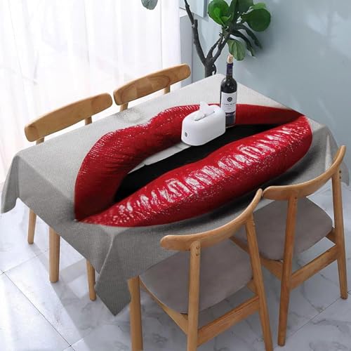 Tischdecke Abwaschbar Rote Lippen Outdoor Rechteckig 140x300 cm 3D Tischdecken Sexy Romantik, Tischtuch Ornamente Polyester Gartentischdecke 300x140 Tischwäsche Wetterfest a-7868 von Aozhiswe