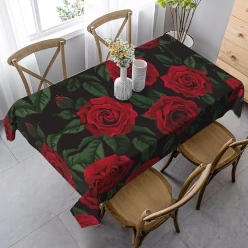 Tischdecke Abwaschbar Rote Rosen Rechteckig 100x140 cm 3D Tischdecken Rote Blume Palmblatt, Tischtuch Ornamente Polyester Gartentischdecke 140x100 Tischwäsche Küche Party a-643 Tischdecke Abwaschbar Rote Rosen Rechteckig 100x140 cm 3D Tischdecken Rote Blume Palmblatt, Tischtuch Ornamente Polyester Gartentischdecke 140x100 Tischwäsche Küche Party a-643 von Aozhiswe