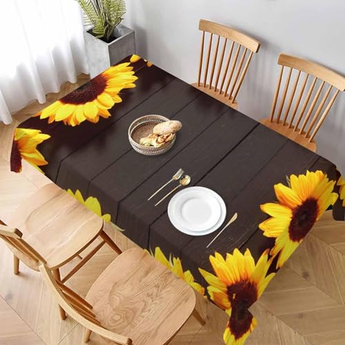 Tischdecke Abwaschbar Sonnenblumen Outdoor Rechteckig 140x240 cm 3D Tischdecken Retro-Holzbrett, Tischtuch Ornamente Polyester Gartentischdecke 240x140 Tischwäsche Wetterfest a-5136 von Aozhiswe